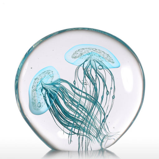 Tooarts Blue Jellyfish Figurines Glass
