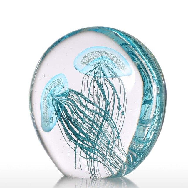 Tooarts Blue Jellyfish Figurines Glass