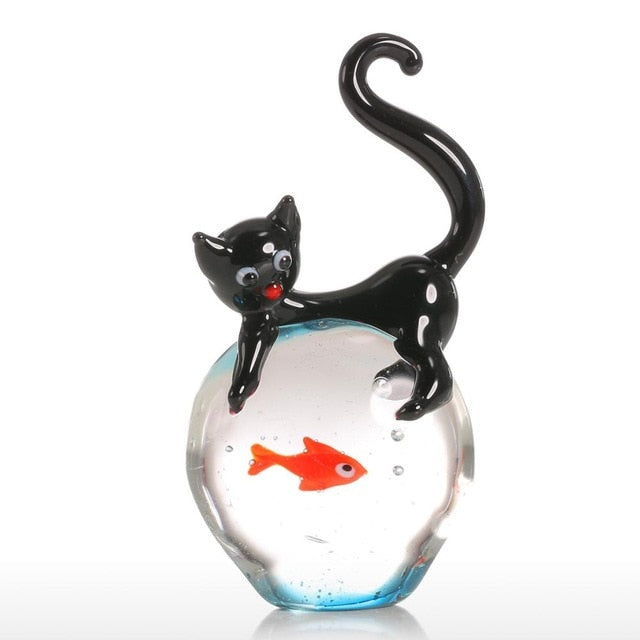 Tooarts Modern Cat and Goldfish Figurine